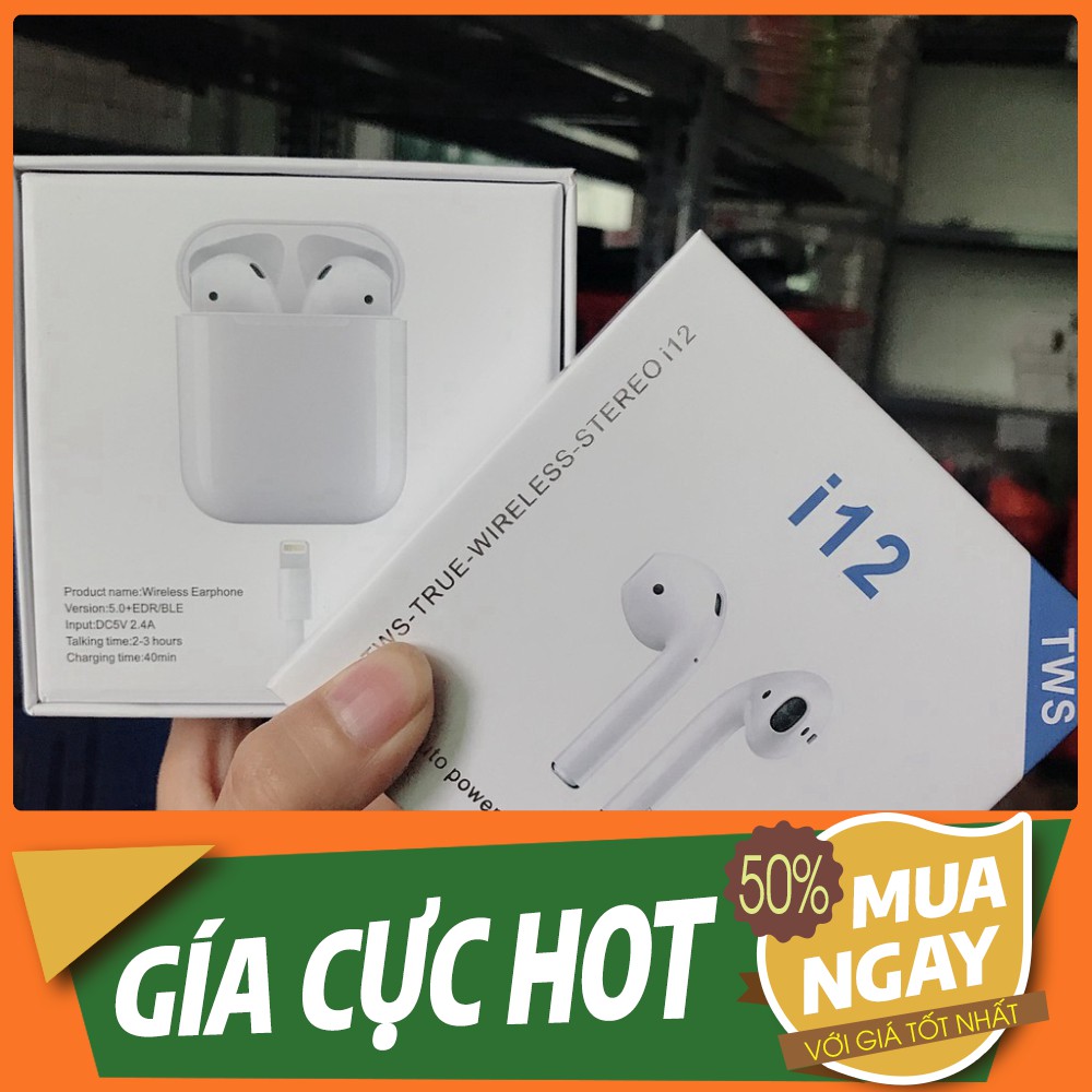 Tai nghe Bluetooth không dây Inpods i12 TWS 5.0 điều khiển cảm biến âm thanh HIFI cho Android iOS (BÀO HÀNH 6 THÁNG)