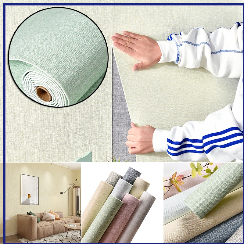 Giấy dán tường bằng vải lanh giả tự dính có thể tháo gỡ trang trí phòng ngủ