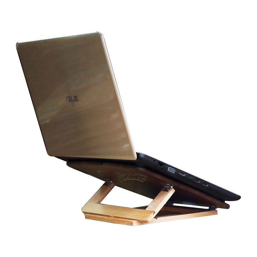 Kệ laptop thông minh có thể gấp gọn vào balo mang đi, kệ để laptop, giá kê đỡ laptop để bàn bằng gỗ Nhatvywood NVLP05BR