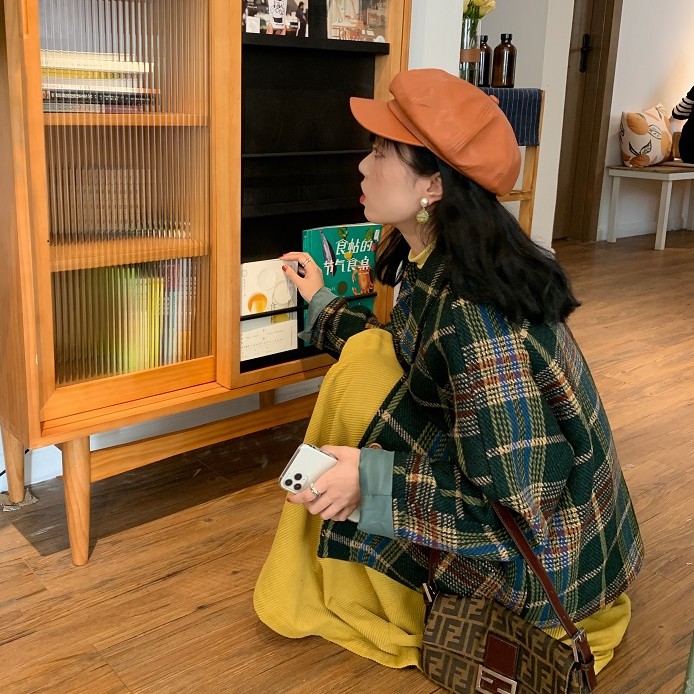 (ORDER) Áo kkhóa dạ nữ kẻ sọc xanh cổ bẻ POLO búp bê+ Chân váy xòe dài style Vintage Hong Kong | BigBuy360 - bigbuy360.vn