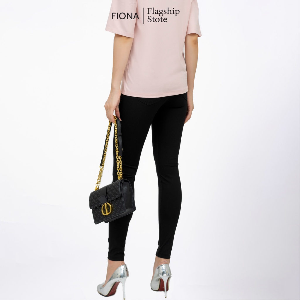 Quần legging dáng dài gen bụng tôn dáng không cắn chỉ , cạp chun trang trí dây dệt kẻ FIONA C322276