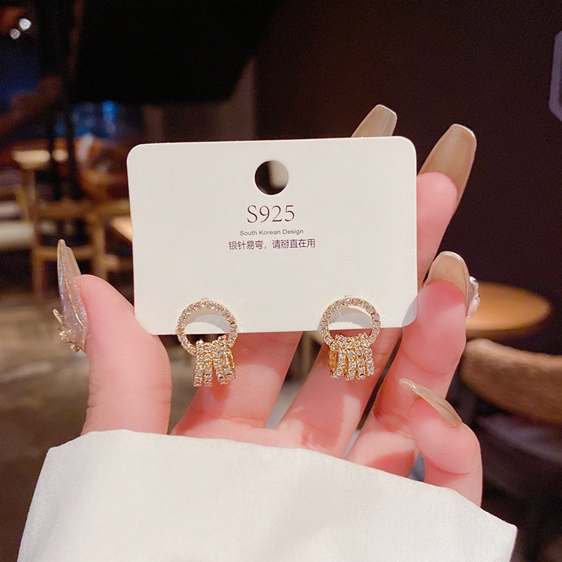 XiaoboACC Bông Tai Kim Bạc 925 Dạng Vòng Phong Cách Vintage Thời Trang Dành Cho Nữ