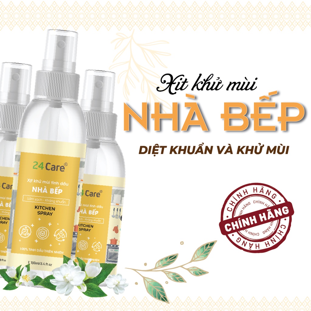 Xịt nhà bếp tinh dầu 24Care - Xịt lau chùi bếp, bề mặt dính bẩn, diệt vi khuẩn, khử mùi không khí