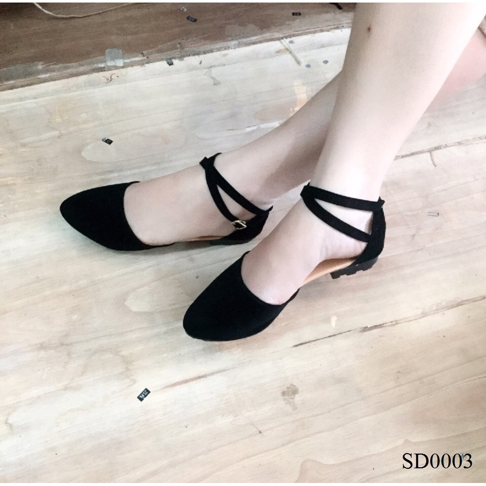 Giày sandal bít mũi nhung dây chéo