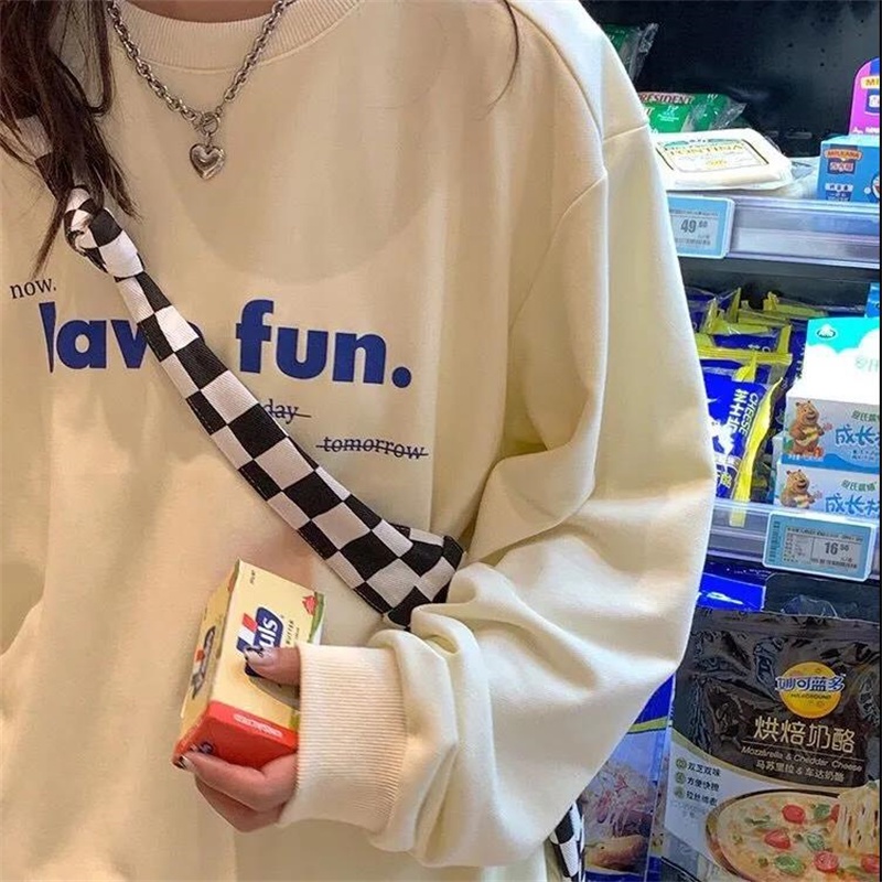 【ZHELIHANGFEI】Áo Thun Nỉ Tay Dài Dáng Rộng In Chữ Trẻ Trung Năng Động Hợp Thời Trang