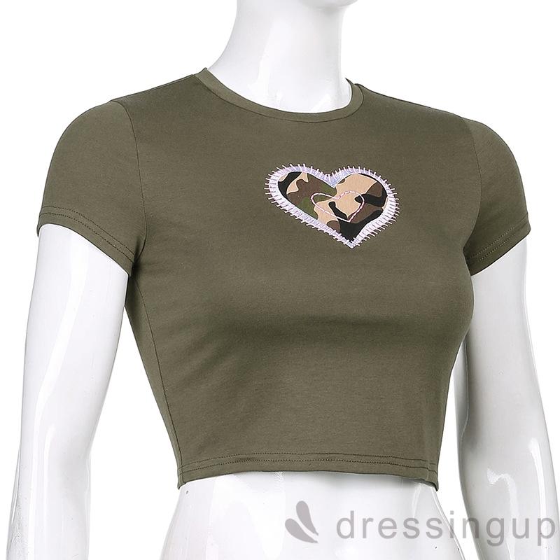 Áo Thun Nữ Tay Ngắn Cổ Tròn Họa Tiết Trái Tim Độc Đáo