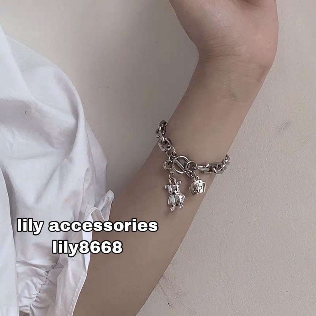 Charm Bracelet lắc tay vòng tay hình gấu thanh cài cho cặp đôi nam nữ