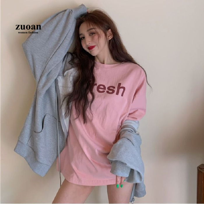 Áo thun SUXI dáng rộng in chữ phong cách Hàn Quốc cho nữ