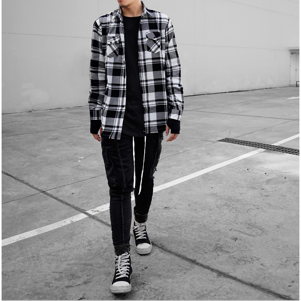 Sơ mi nam Flannel caro viền tưa Lexuza 007