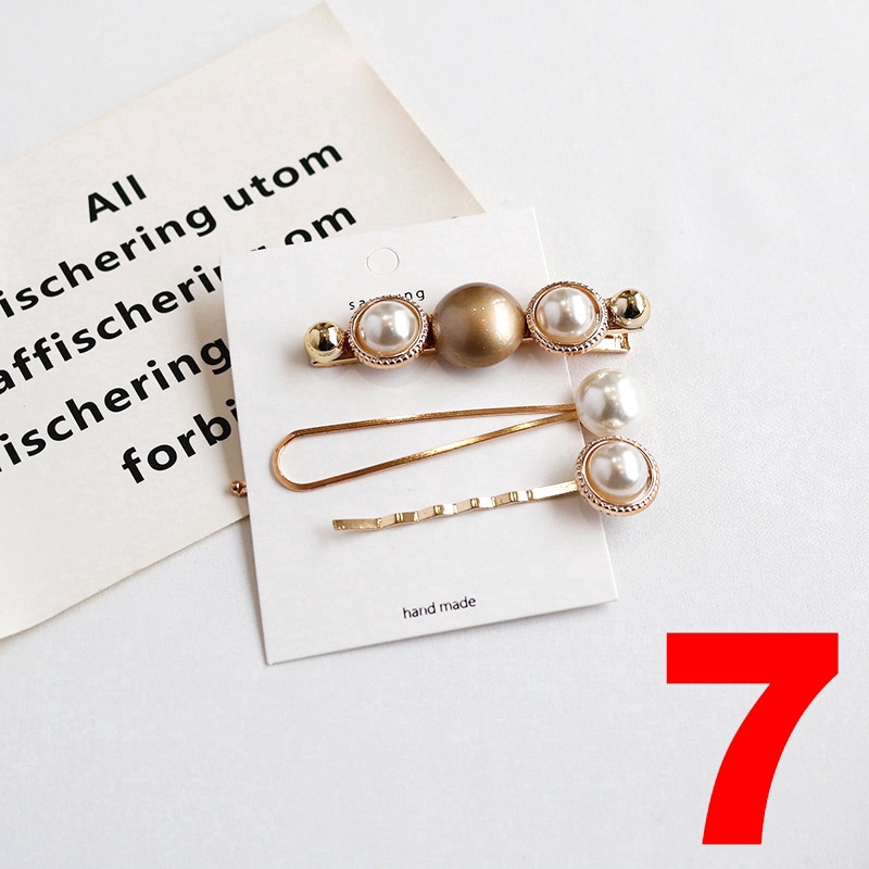 MANYUE Set 3 kẹp tóc phối nút/ ngọc trai nhân tạo xinh xắn thời trang cho nữ