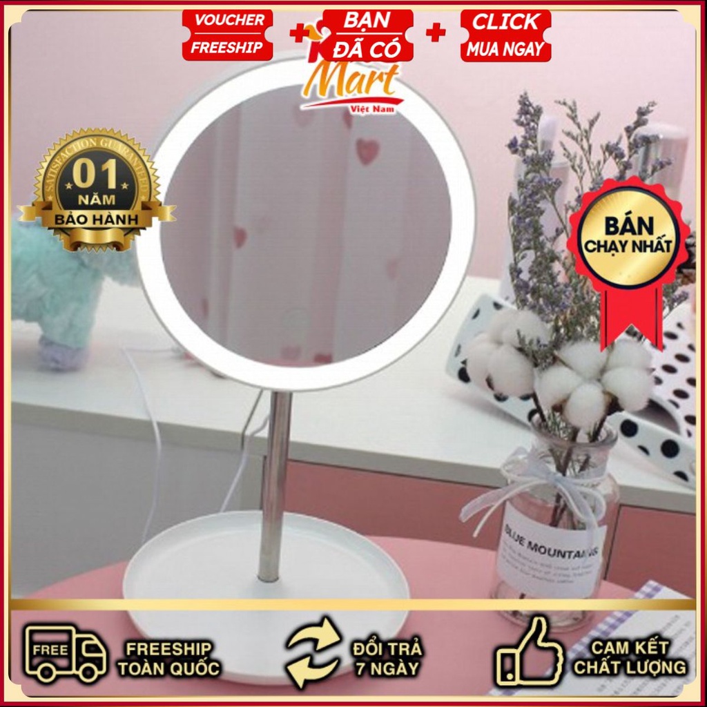 Gương trang điểm có đèn led cảm ứng 3 chế độ sáng (Giao màu ngẫu nhiên) .