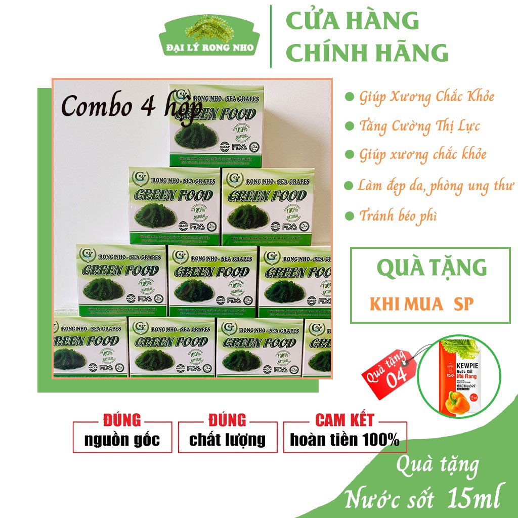 Combo 4 hộp  𝑭𝑹𝑬𝑬𝑺𝑯𝑰𝑷  rong nho tươi, rong nho Green Food - Hộp 200g