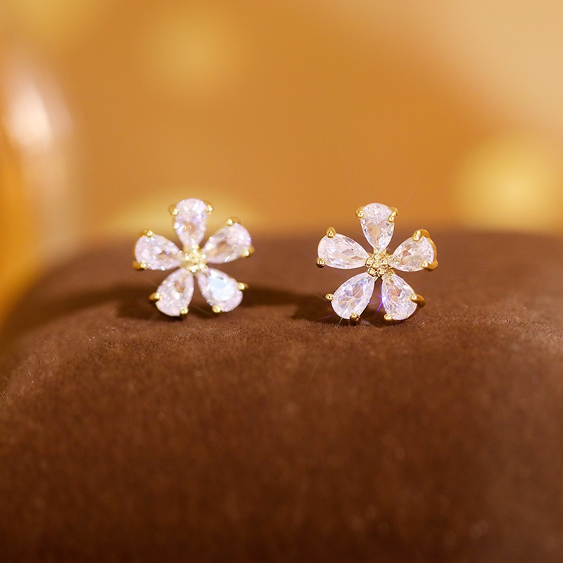 Khuyên tai JIUDUOLAN mặt bông hoa đính đá zircon sáng bóng phong cách Hàn Quốc xinh đẹp dành cho cô dâu