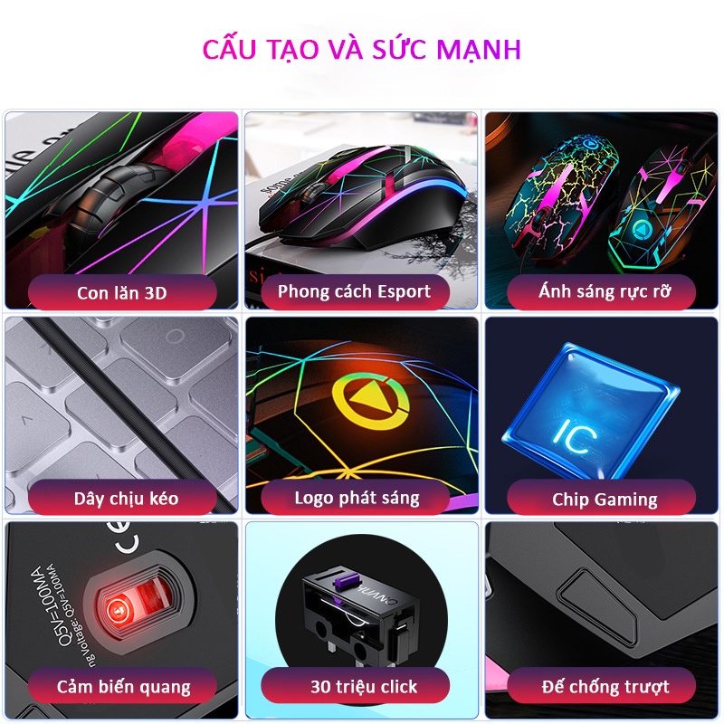 Chuột máy tính chơi game SIDOTECH G6 Pro phiên bản gaming chuyên dụng LED RGB / Cảm biến quang - Hàng Chính Hãng