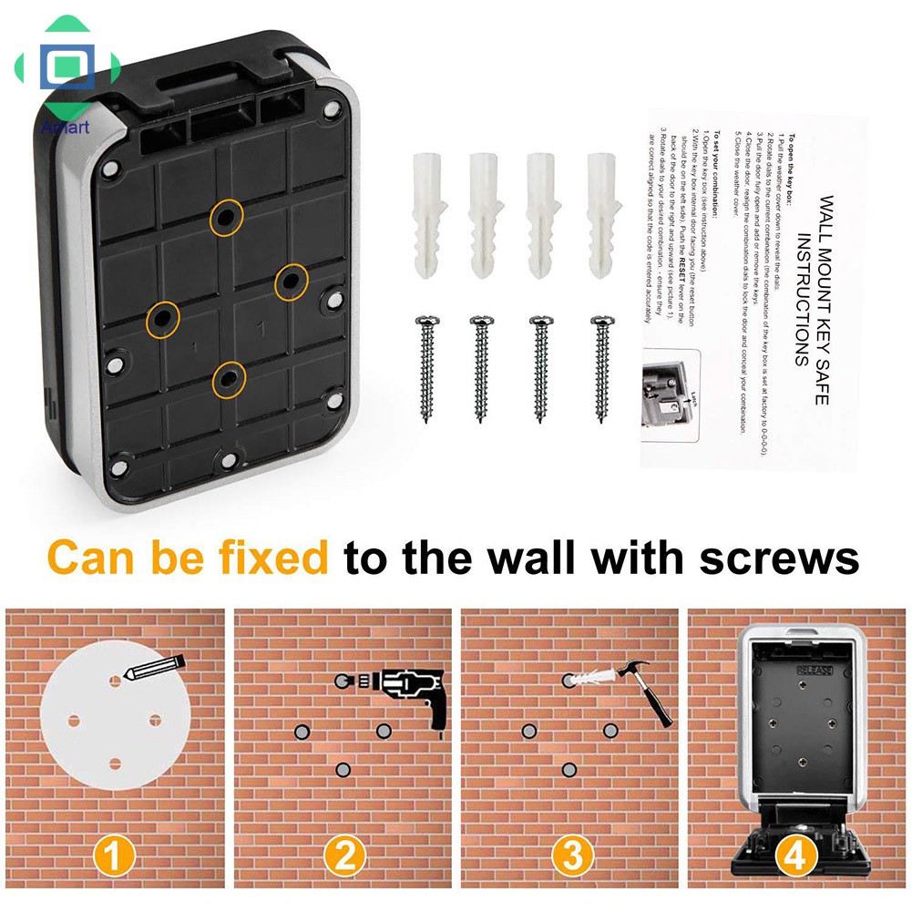 AM Wall Mounted/Padlock 4-Digit Combination Key Lock Storage Safe Security Box Home Office