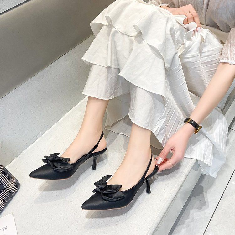 Sandal Cao Gót Hở Lưng Mũi Nhọn Thắt Nút Phong Cách Pháp Cổ Điển Thời Trang Mùa Hè 2022 Dành Cho Bạn Nữ Hàng Có Sẵn