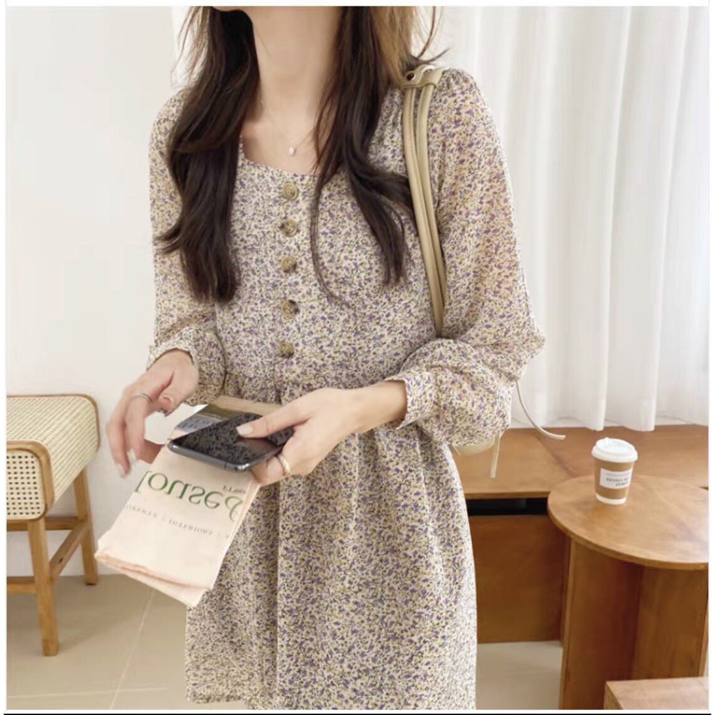 Đầm Xòe Babydoll Hoa Nhí- Váy Xòe Cổ Tròn Tay Bồng Kiểu Dáng Nhẹ Nhàng Nữ Tính Thích Hợp Cho Các Nàng Bánh Bèo | BigBuy360 - bigbuy360.vn