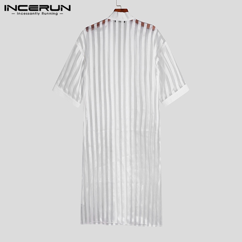 Áo cardigan Incerun tay lửng kẻ sọc dáng rộng kiểu xuyên thấu quyến rũ cho nam