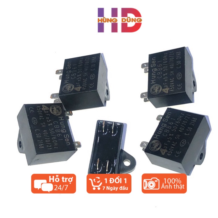 Tụ Quạt CBB61 4uF - 450VAC tụ quạt điều hòa 450v chân cắm hungsen