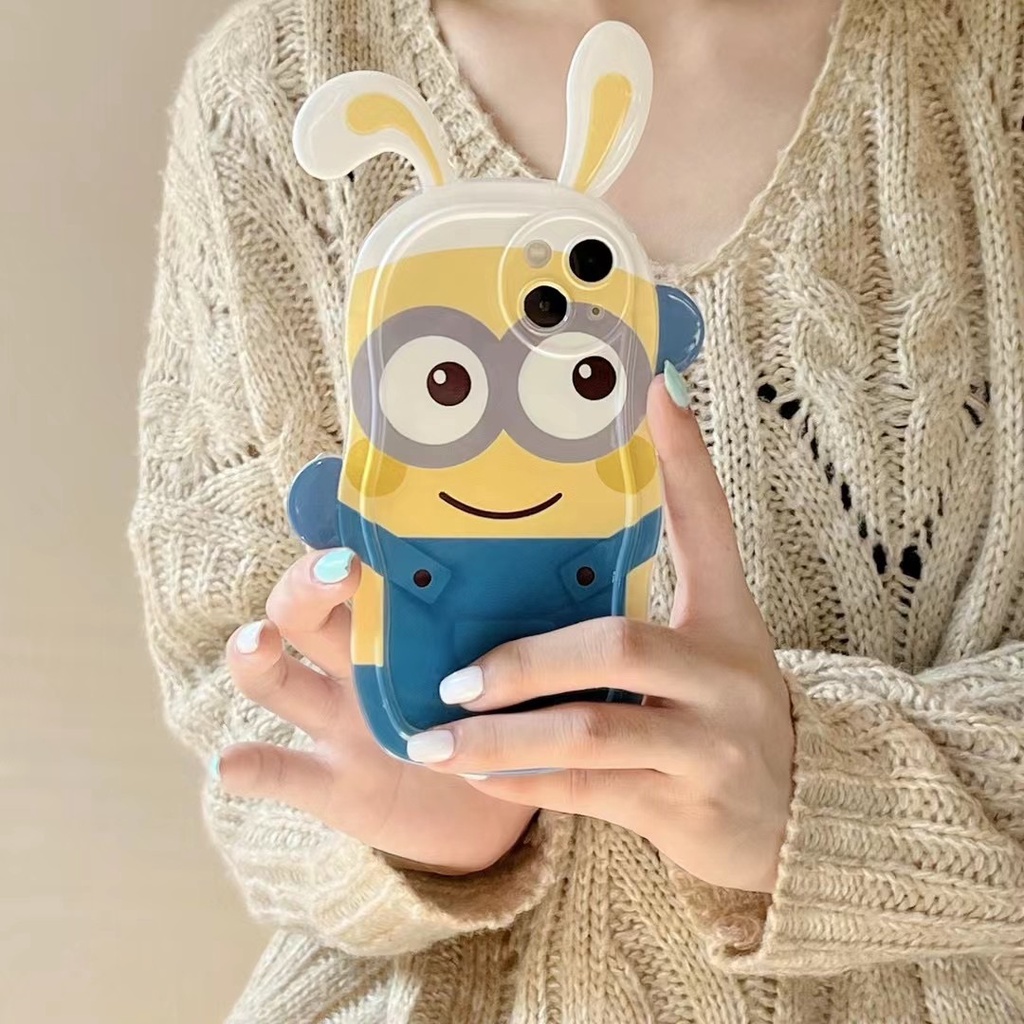 Ốp Điện Thoại Hình Minions Tai Thỏ 3D Cho iPhone 14 Pro Max 14 Plus 13 Pro Max 12 Pro Max 11 Pro Max Xs Max XR