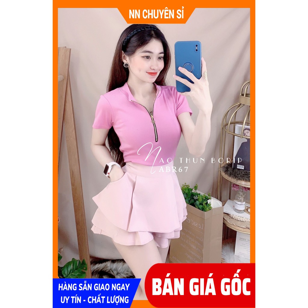 Áo thun nữ chất borip phối tia kéo dễ thương ABR67 Áo kiểu nữ