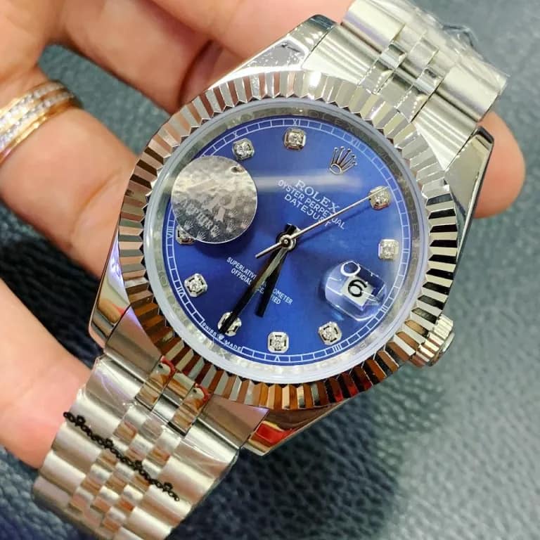 Đồng hồ Nam Rolex máy nhật mặt xanh số đá 38mm dòng cơ Automatic vỏ trắng