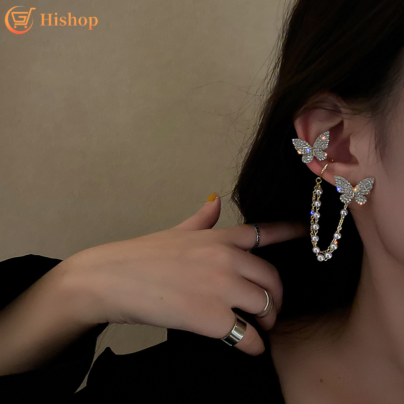 Bông Tai Hình Bướm Đính Đá Phong Cách Hàn Quốc 925