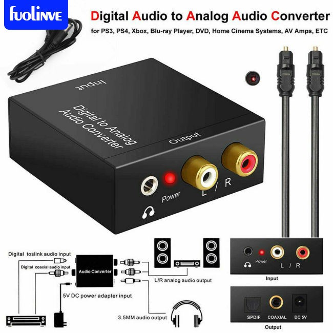 fo Audio Converter Digital Fiber Coaxial to Left and Right Channel 3.5mm Audio Analog Converter