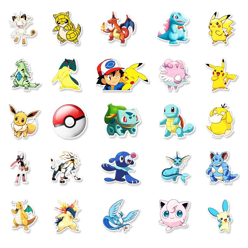 Set 50-54 Hình dán siêu dễ thương PIKACHU, Cây Cối hình đáng yêu dán Bình Nước Sổ Sách các loại Chống Nước