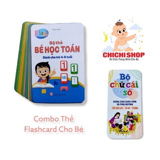 Combo 2 bộ thẻ flashcard - bộ 42 thẻ học toán và 45 thẻ chữ cái, số đếm hàng việt nam cho bé