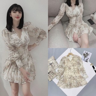 V8132 Váy voan lụa, Thêu tay tỷ mỉ, hottrend năm nay, váy tay bồng cổ V đuôi cá