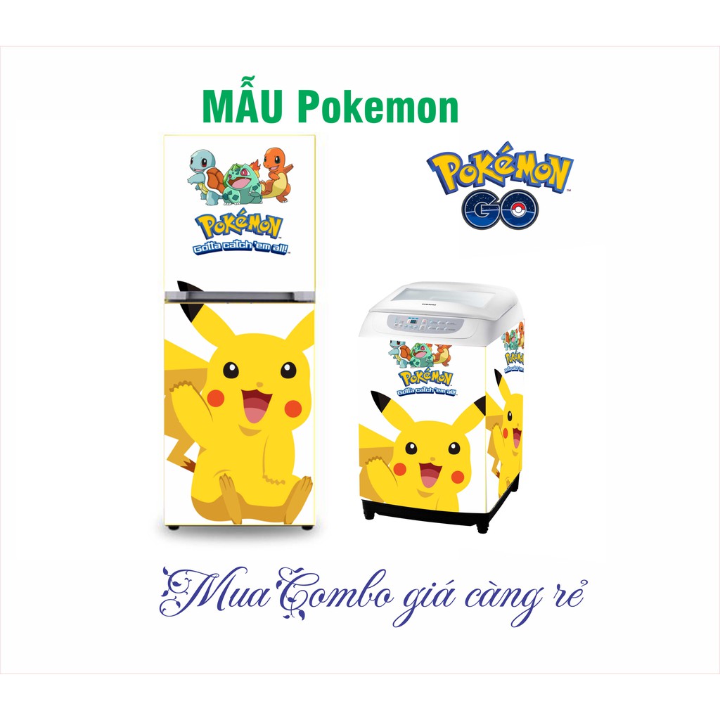 Decal dán tủ lạnh mẫu hoạt hình siêu dễ thương POKEMON (miếng dán tủ lạnh chống thấm nước)