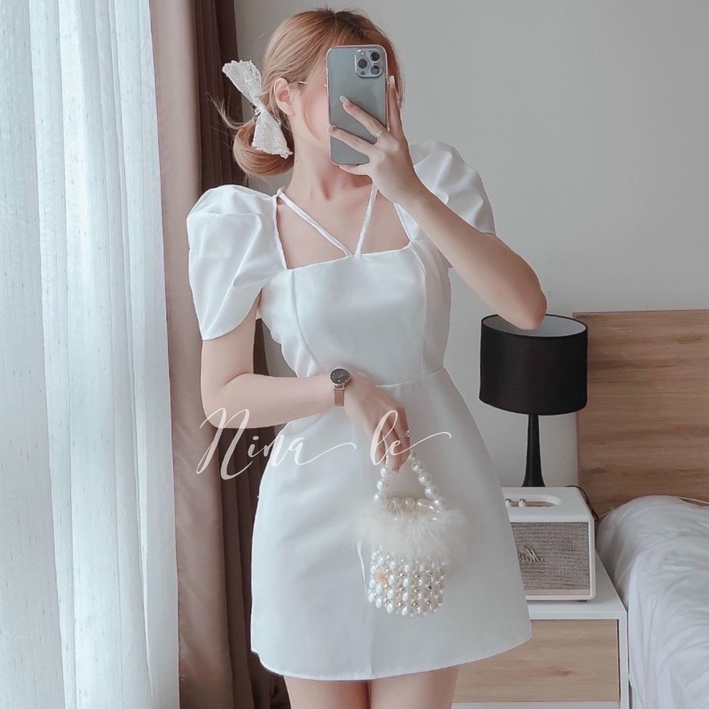 Đầm Nữ Xinh ⚡𝙎𝙄𝙀̂𝙐 𝙎𝘼𝙇𝙀⚡ Đầm Ôm Body Tay Phồng Cổ Vuông Đan Dây Lưng Phù Hợp Đi Dự Tiệc ( Có Mút Ngực ) - 65244