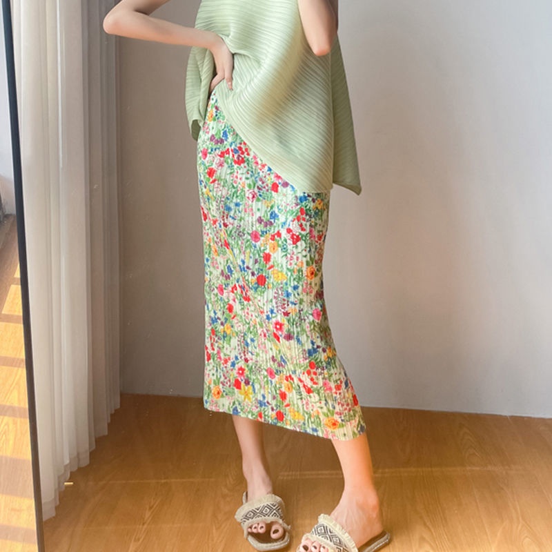Miyake Chân Váy Xếp Ly Lưng Cao Phong Cách hong kong Sang Trọng Cho Nữ mi