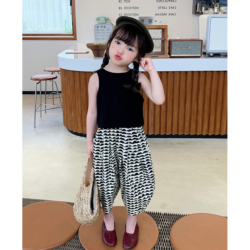 Sét ba Lỗ phối nơ + quần ống rộng thiết kế đáng yêu cho trẻ em gái