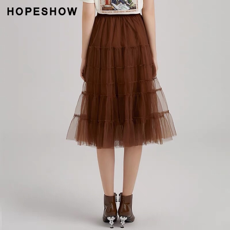 Chân váy nâu ren lưới Hopeshow