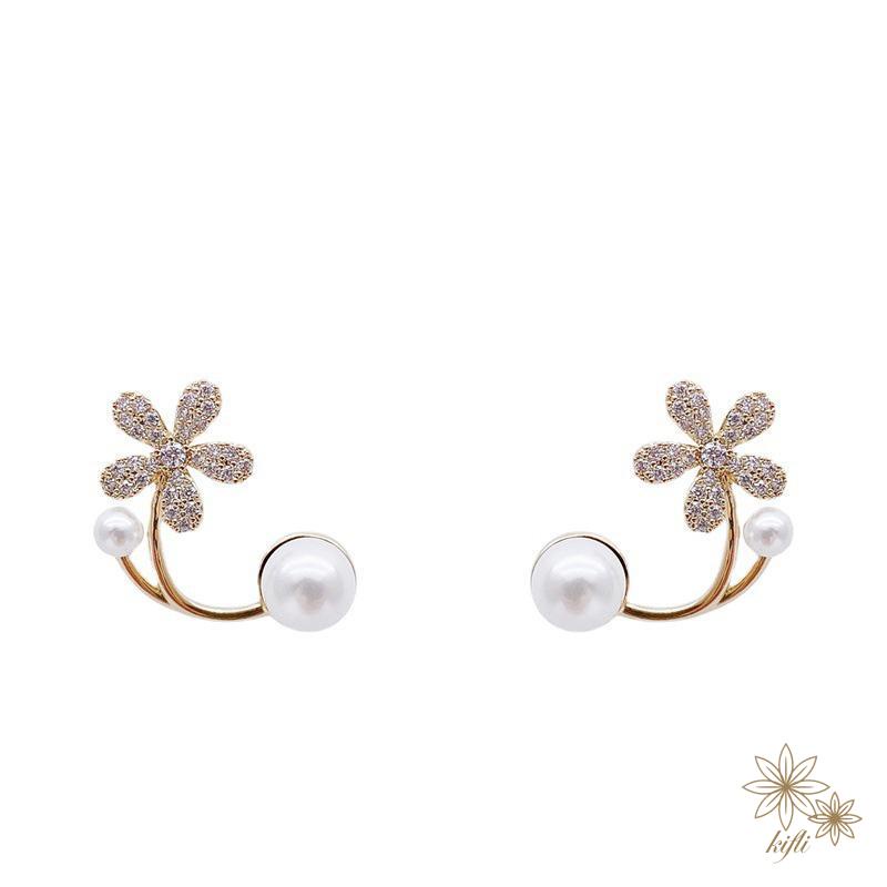 Khuyên Tai Bạc Đính Ngọc Trai Hình Hoa Phong Cách Mới Sang Trọng