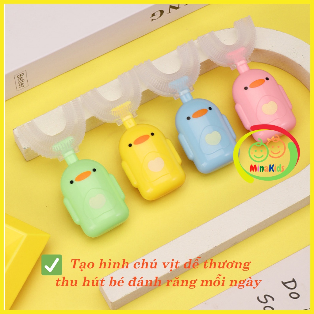 Bàn Chải Đánh Răng Chữ U Bằng Silicon Mềm Mại Cho Bé Từ 2 Đến 12 Tuổi Hình Vịt Dễ Thương BC03