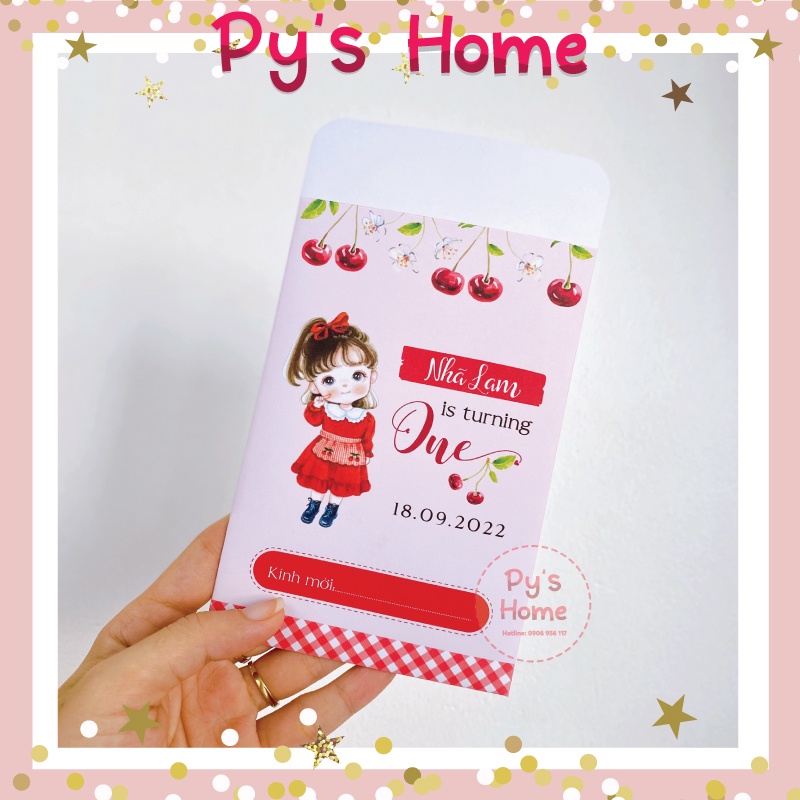 🍒 Thiệp Thôi Nôi - Sinh Nhật thiết kế cho Bé Gái - Chủ đề CHERRY