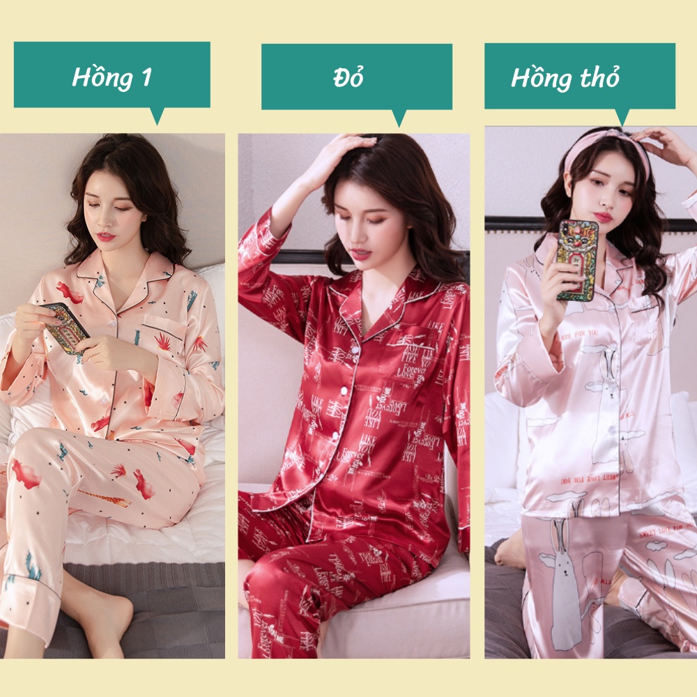 [Lụa Hàn Cao Cấp] Bộ Pijama Nữ Lụa Hàn Tay Dài Đẹp (Mịn, mướt &amp; Nhẹ)