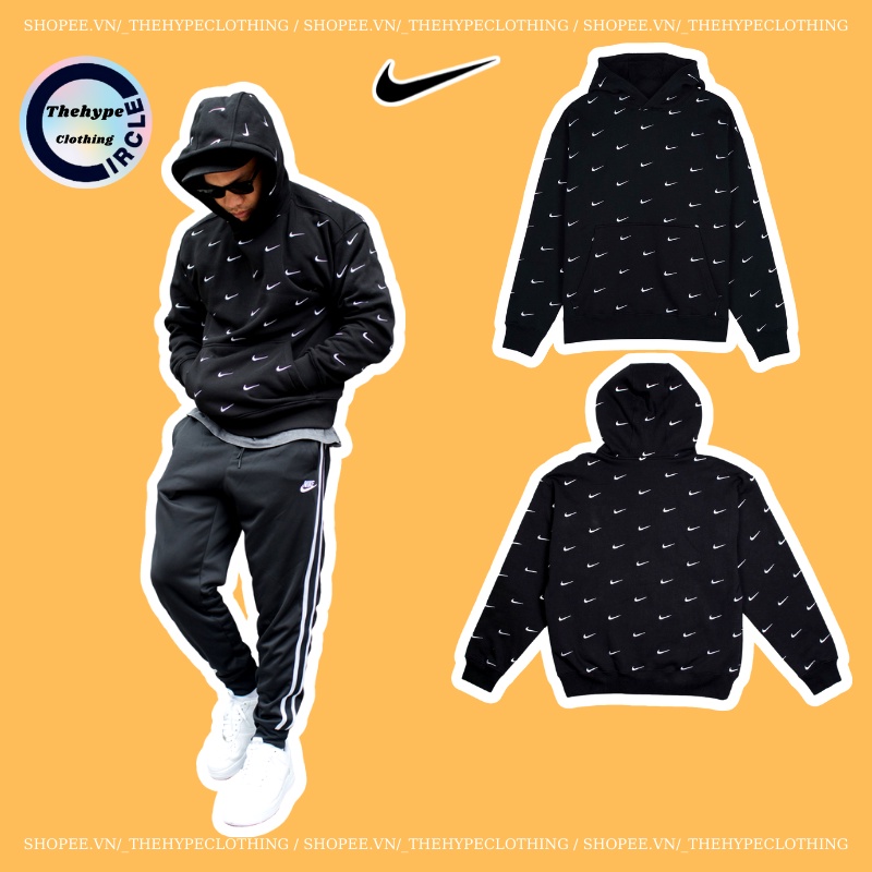 🔥 Áo Hoodie Nike Swoosh Thêu Full Logo Vải Nỉ Bông Cotton 100%