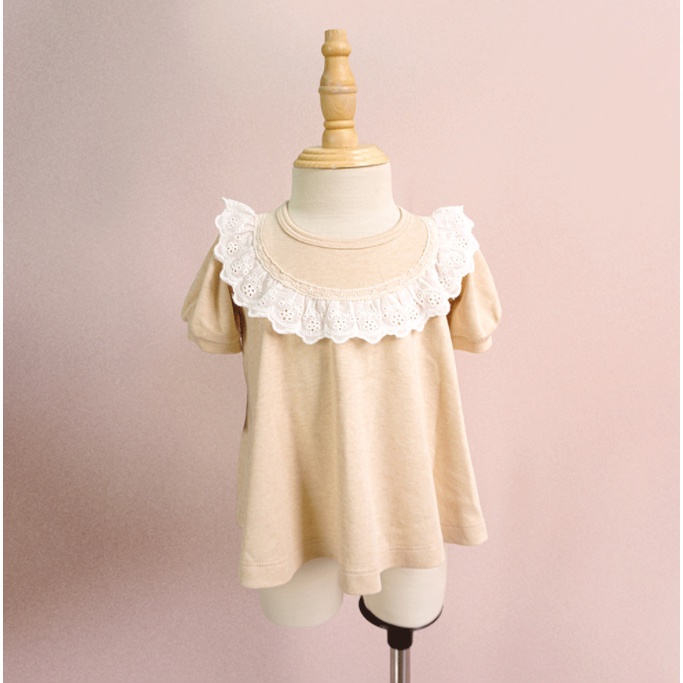 Áo đầm phối ren viền tròn bé gái xinh xắn Bobi Craft - Cotton hữu cơ organic an toàn