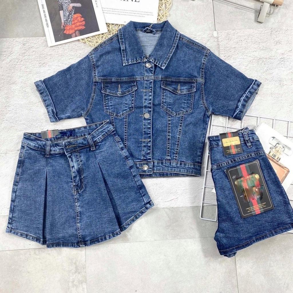 [Cao Cấp+ HOTGIRL] Sét Chân Váy &amp; Áo Jean AIORI Co Giãn Cực Xinh