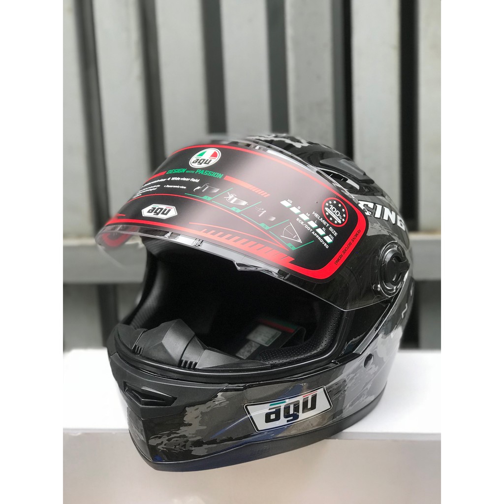 NÓN BẢO HIỂM fullface AGU energy RACING XÁM TẶNG Đuôi gió AGV và sừng rồng + TÚI ĐỰNG MŨ SL CÓ HẠN