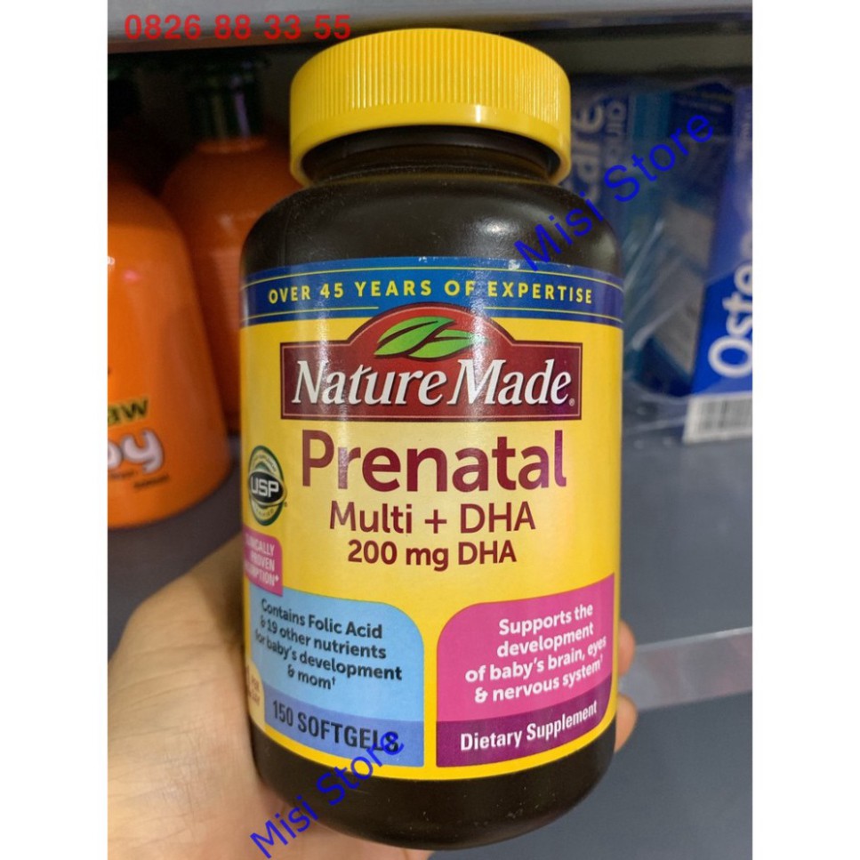 SALE KHÔ MÁU Vitamin tổng hợp bầu Mỹ Prenatal + DHA 200ml Nature Made, 150 viên (Mẫu mới) SALE KHÔ MÁU