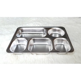 Khay cơm inox , có thể dùng làm khay ăn dặm, khay đựng thức ăn - 5 ngăn, inox 304 sll, kt:33x25x4 cm