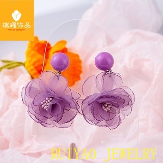 Phổ biến mùa xuân và mùa hè siêu cổ tích vải hoa tua hoa tai tính khí phù hợp tất cả các kết hợp kim cương cung ren hoa tai dài ngọc trai