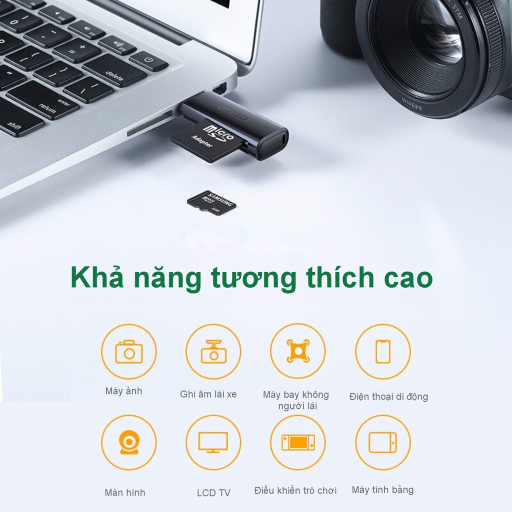Đầu đọc thẻ SD TF chân cắm USB 3.0 UGREEN CM264 Truyền tải dữ liệu nhanh chóng|Thiết kế nhỏ gọn BH 18 Tháng 1 Đổi 1