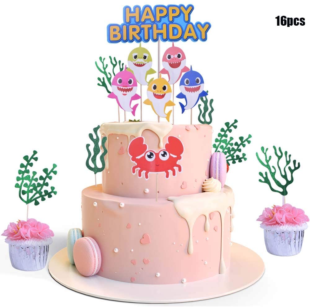 Bộ 16 mô hình cá mập trang trí bánh kem xinh xắn