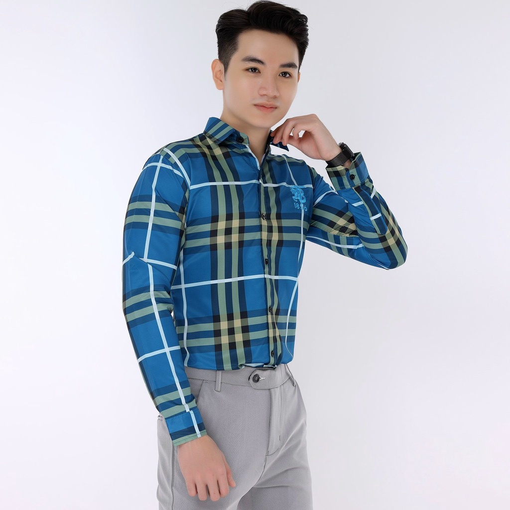 Áo sơ mi nam tay dài sọc caro, vải kate lụa cao cấp siêu mềm mịn và co giãn thời trang Hpfashion - SMNHP084